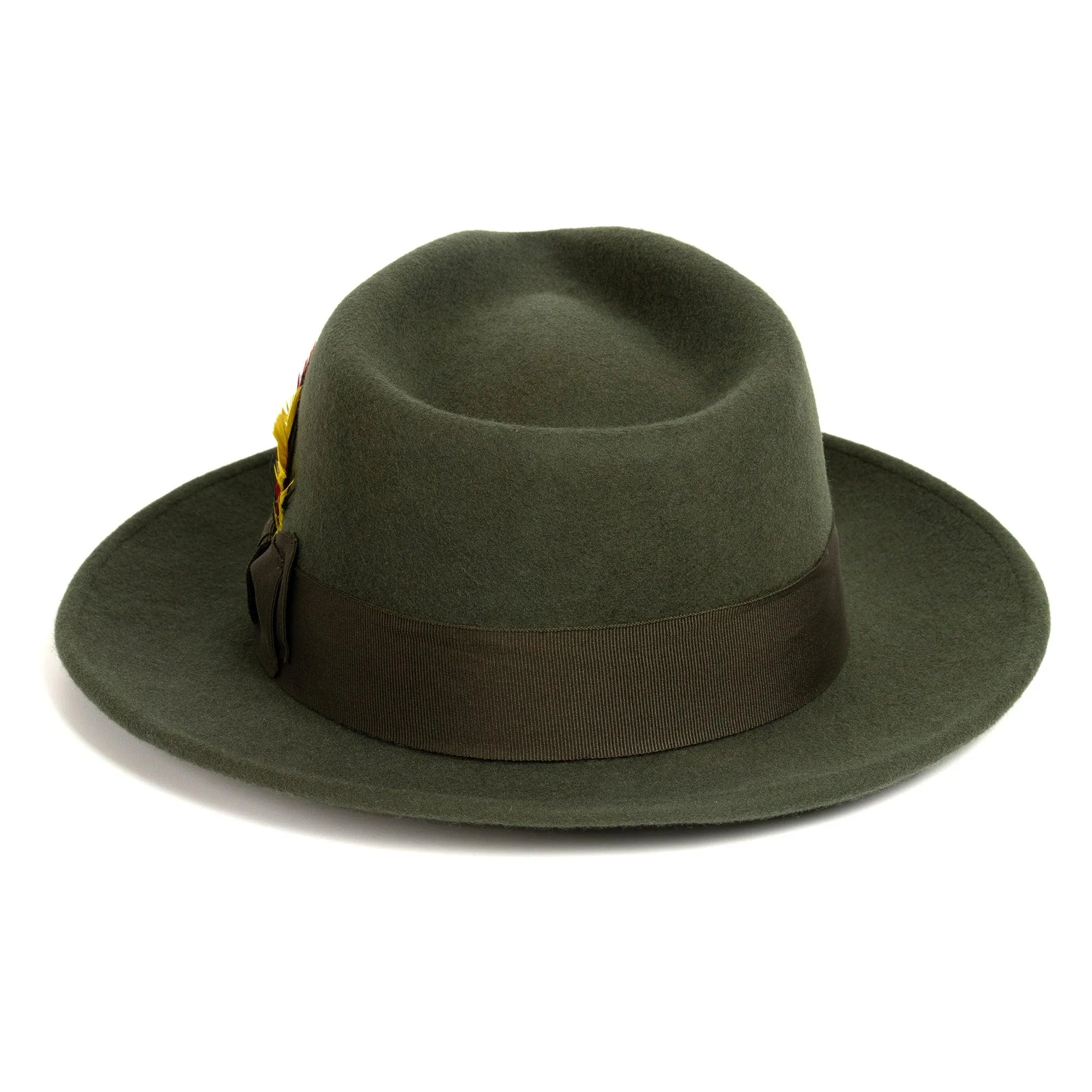 Vintage Crushable Wool Fedora Hat-Olive Green