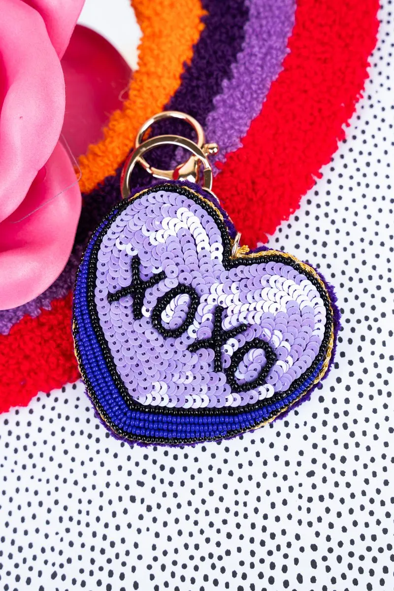 Viola XOXO Purple Sequin Keychain