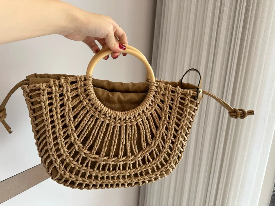 VLTN091 LOCÒ Raffia Shoulder Bag / 13.7x9.6x2.7inch