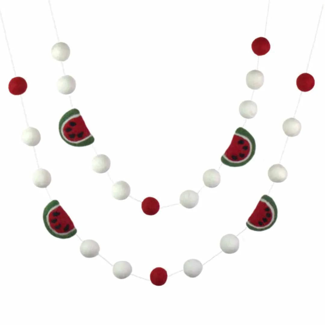 Watermelon Felt Ball Garland- Red, Green, White