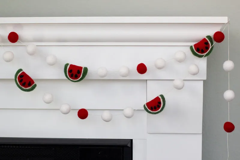 Watermelon Felt Ball Garland- Red, Green, White