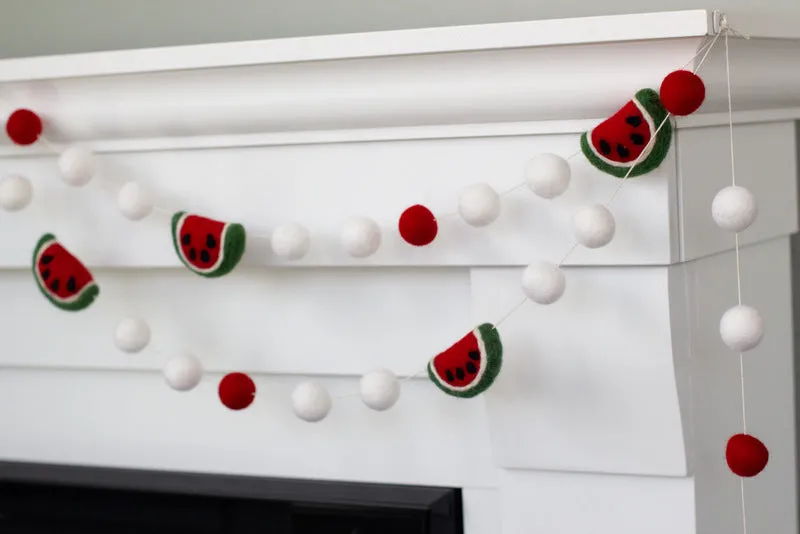 Watermelon Felt Ball Garland- Red, Green, White