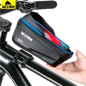 Wild Man Bicycle Bag Front Frame 1L Waterproof Cycling Front Tube Bag Phone Case Holder 6.8 Inch Touchscreen Bike Stem Bag