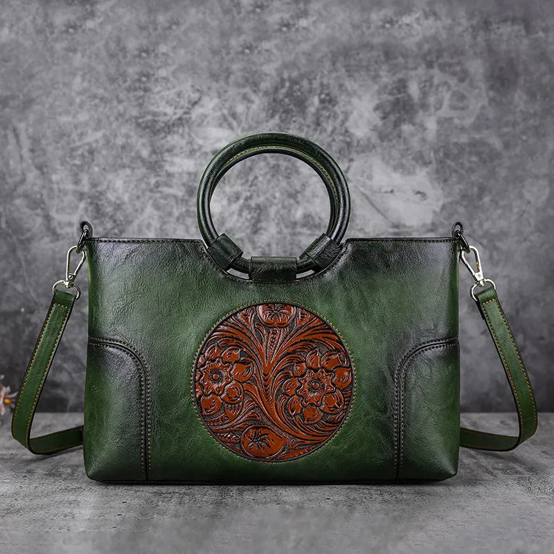 Women Retro Handmade Embossed Shoulder Bag