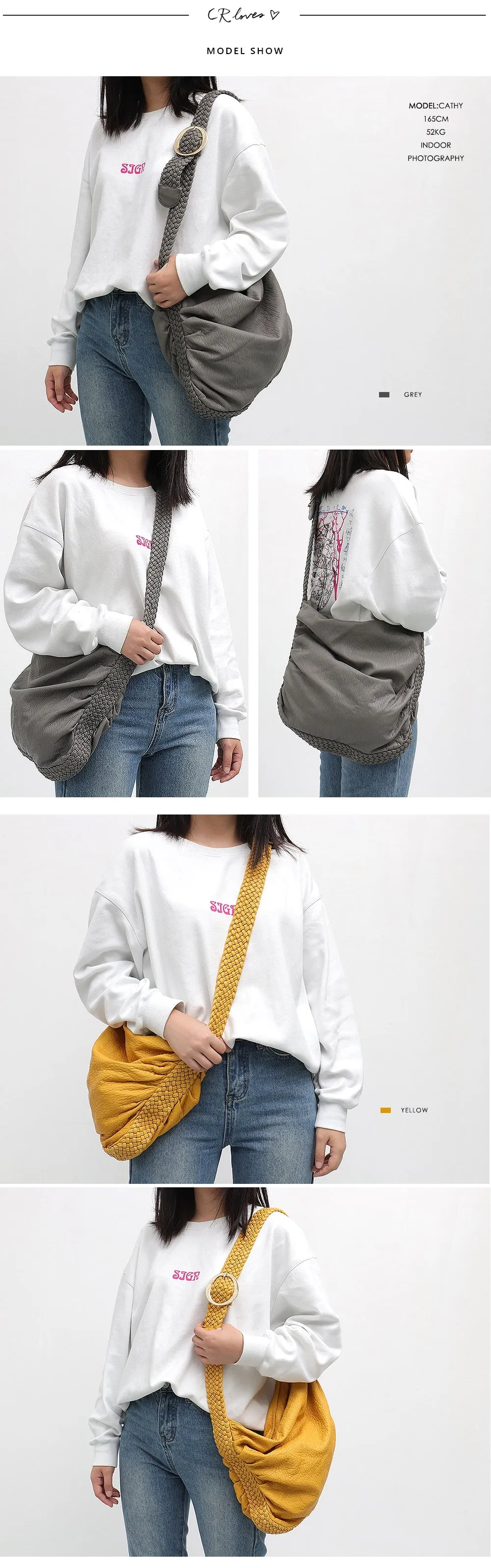 Women's Big Casual Hobo Shoulder Bag with Woven Buckle Strap