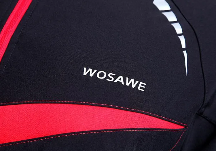 WOSAWE Warm Winter Fall Black Red Long Sleeve Cycling Jersey