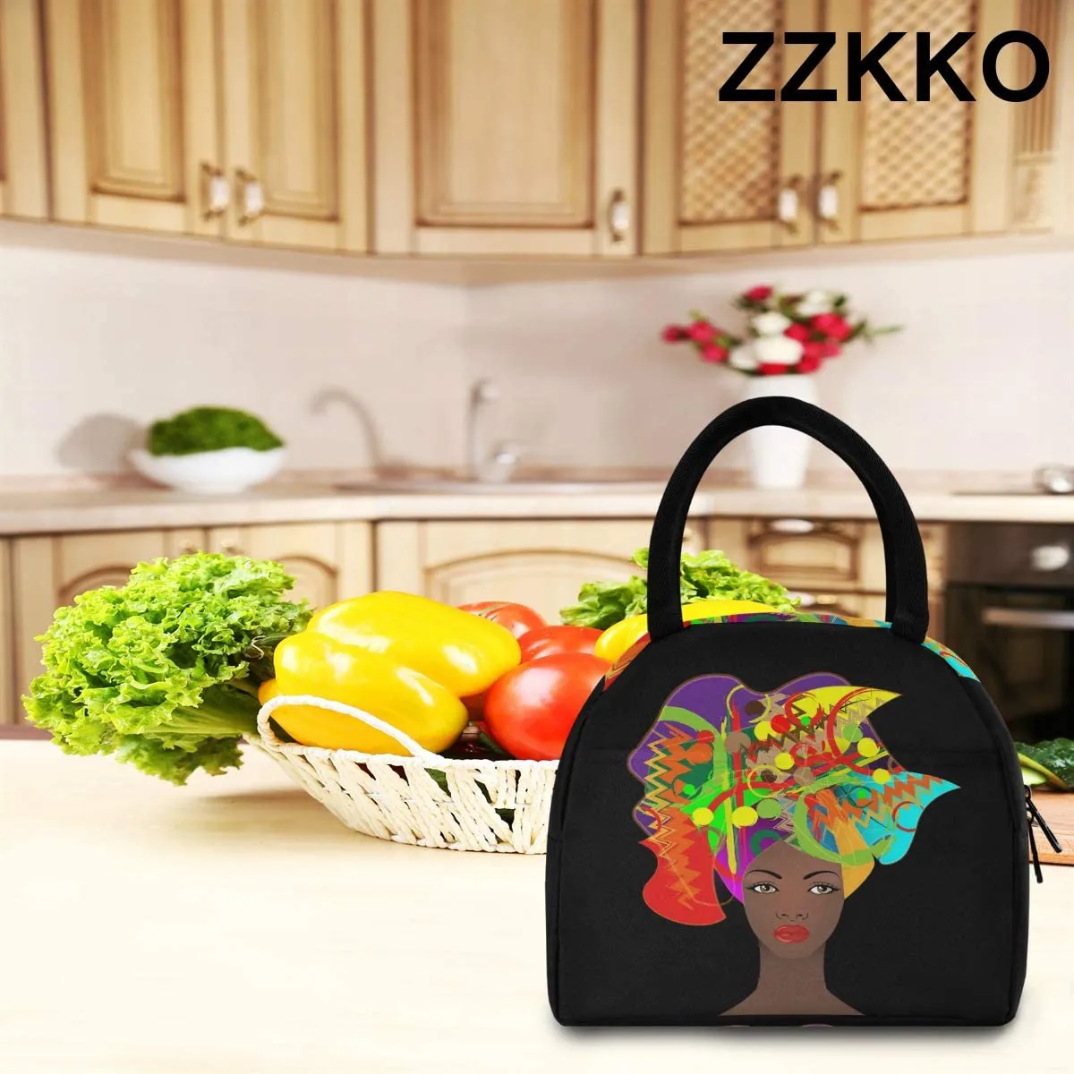 ZZKKO Indian Lotus Ethnic Elephant Lunch Bag Box Tote Organizer Lunch Container Insulated Zipper Meal Prep Cooler Handbag For Women Men Home School Office Outdoor Use