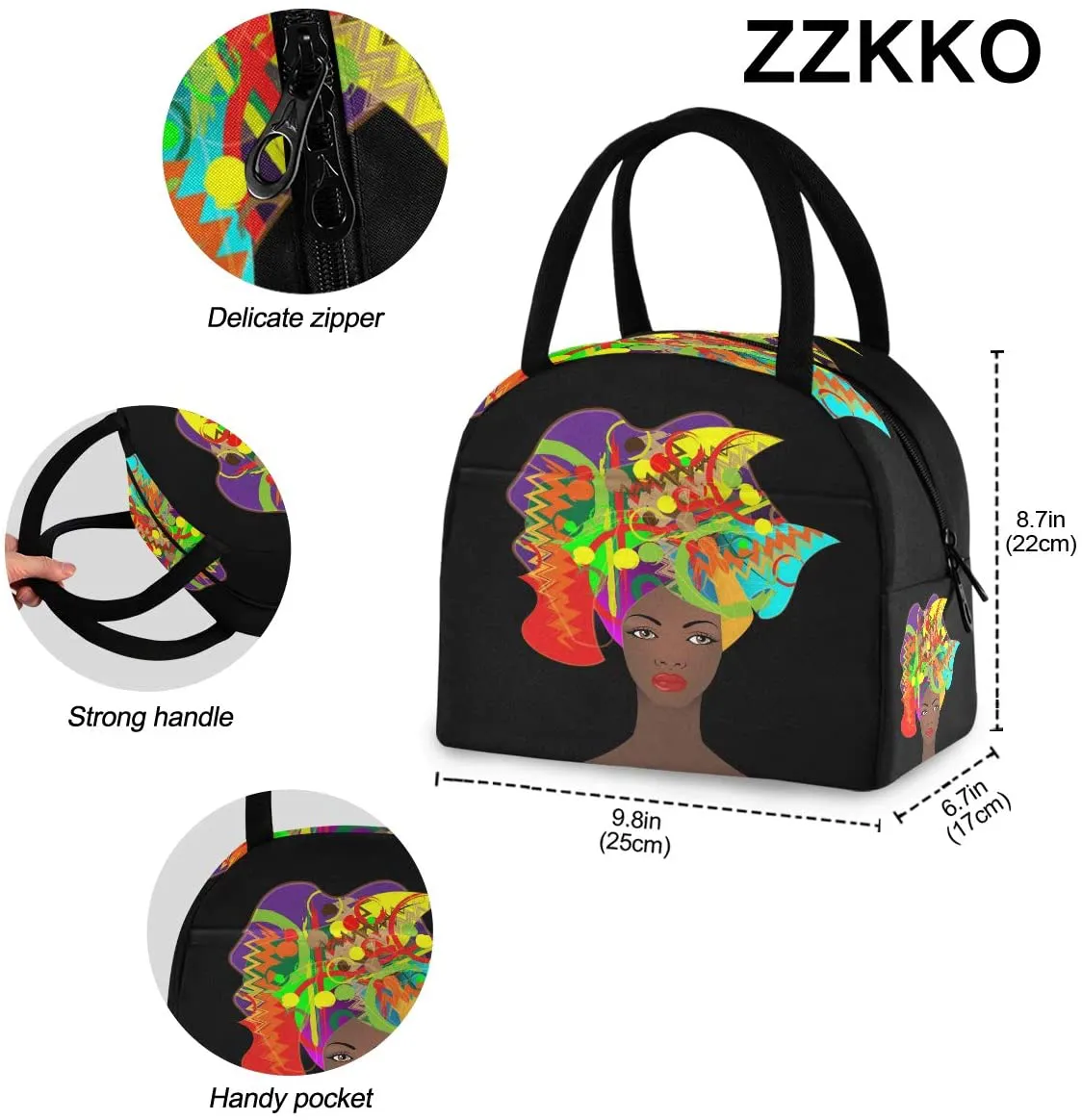 ZZKKO Indian Lotus Ethnic Elephant Lunch Bag Box Tote Organizer Lunch Container Insulated Zipper Meal Prep Cooler Handbag For Women Men Home School Office Outdoor Use