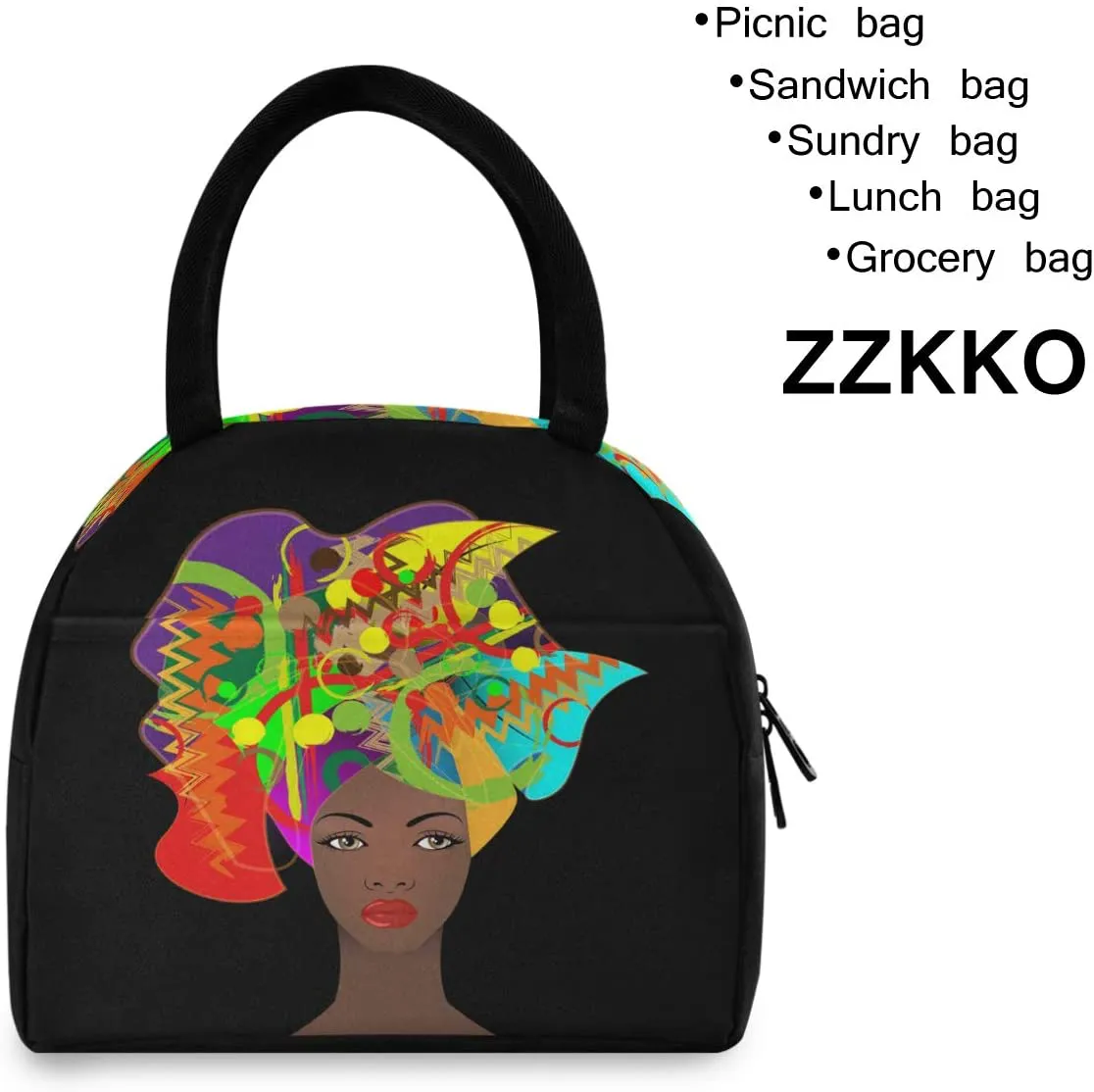 ZZKKO Indian Lotus Ethnic Elephant Lunch Bag Box Tote Organizer Lunch Container Insulated Zipper Meal Prep Cooler Handbag For Women Men Home School Office Outdoor Use